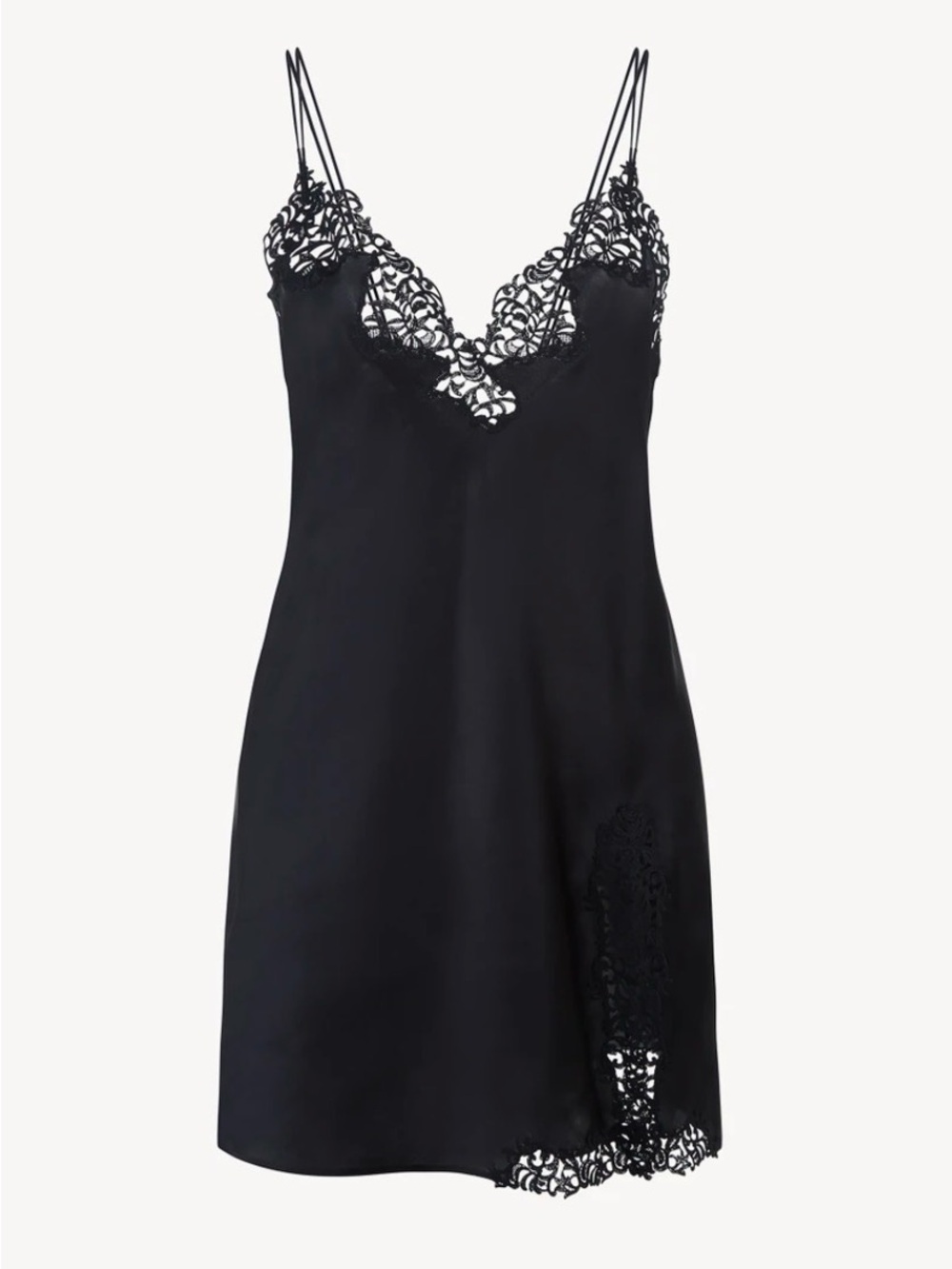 La Perla Black Lace-Trim Silk Slip Chemise